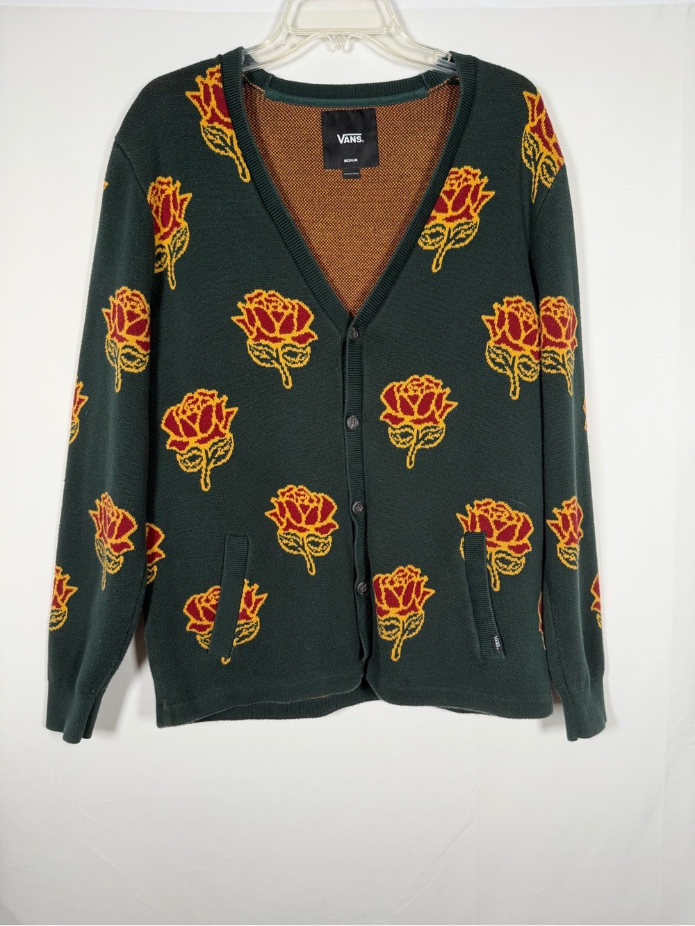Vans Dark Green All Over Rose Print Cardigan Skater, Grunge, Street